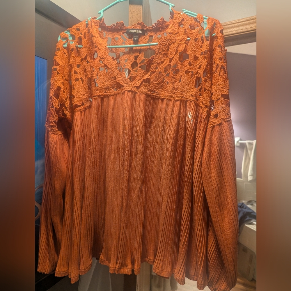 Express Orange Lace Blouse